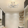 WILLOW LEAF DESIGN FLUSH FITTING 4 BULB ARM CEILING LIGHT CHANDELIER - CHROME