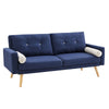Fabric Sofa Bed 3 Seater Natural Wood Legs Blue With Bolster Cushion Damaged