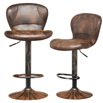 Set of 2 Bar Stools Adjustable Swivel Leather Pub Chair Kitchen Dining Chairs