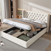 Merax Upholstered Bed Functional Bed from Storage Double Size Beige Velvet
