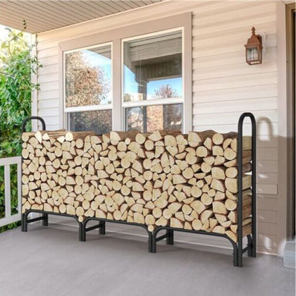 Jumbo Firewood Log Rack Raised 4-Legs Support Fire Wood Holder Metal Shelf Stack