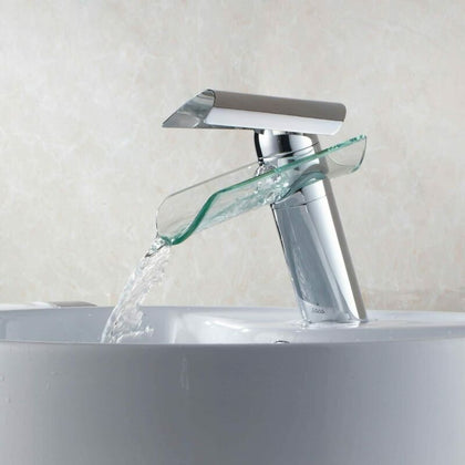 Bathroom Basin Mixer Taps Single Lever Tall Counter Faucet Chrome Glass Tap