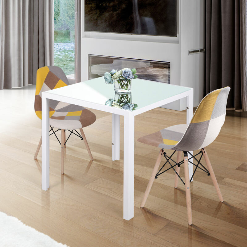 75cm White Small Square Dining Table and 4 Chairs Set Kitchen Dinner Cafe Decor