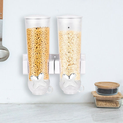 Double Cereal Dispenser Wall Mounted Large Capacity Storage Container Kitchen UK