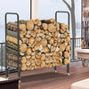 Wheeled Fire Wood Log Rack Metal Tube Log Holder Stand Stable for Garden Patio