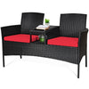 Outdoor Garden Furniture 2-Seater Rattan Chair Middle Tea Table Padded Cushions
