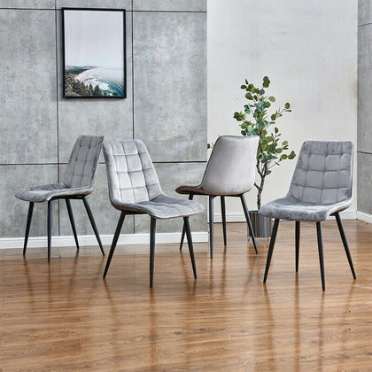 Set of 4 Grey Velvet Dining Chairs Kitchen Dinning Room Metal Leg Padded Modern