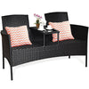 Outdoor Garden Furniture 2-Seater Rattan Chair Middle Tea Table Padded Cushions