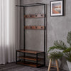 Coat Rack Stand and Shoe Storage Bench Metal Hall Tree with 3-Tier Shelf 8 Hooks
