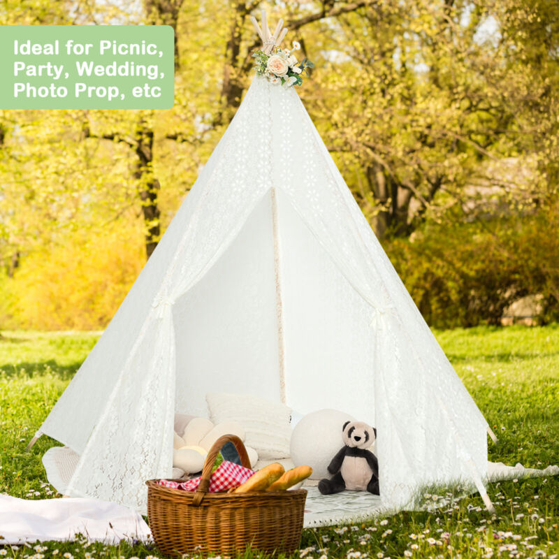 teepee tent uk Lace Teepee Tent Sheer Lace Tipi Canopy Colorful Light Strings Indoor – Quildinc