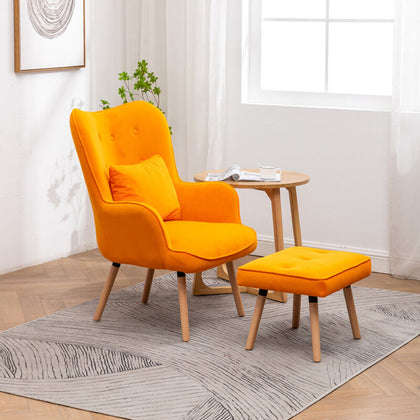 Velvet Armchair Wingback Button Chair with Footstool Matching Stool Sofa Lounge