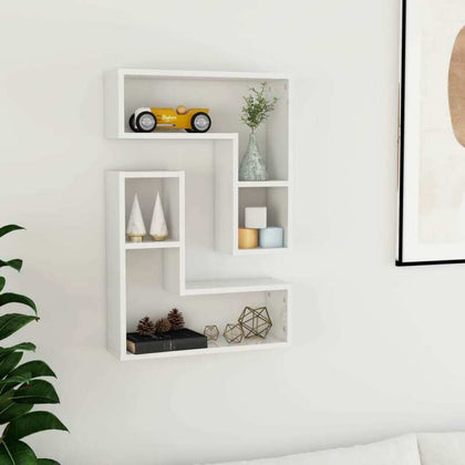 Home Decor Wall Shelves 2x High Gloss White 50x15x50cm Chipboard Wall Cube Shelf