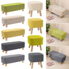 Linen Footstool Upholstered Padded Stool Pouffe Seat Footrest Chair Wooden Legs