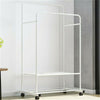 White Elegant Garment Dual Clothes Rack Rail Rolling Hanging Shelf Closet Storag