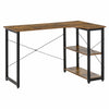 Home Office L-Shaped Corner Computer Desk w/ 2 Shelves Steel Frame Rustic Brown