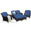 5 Pieces Patio Furniture Set Outdoor Rattan Conversation Sofa Set w/ Cushions