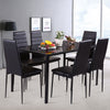 Modern Tempered Glass Black Dining Table Set with 6 Chairs Faux Leather Seat Kit