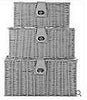 SET OF 3 Storage Baskets Resin Wicker Woven Hamper Box Lid & Lock Stackable UK