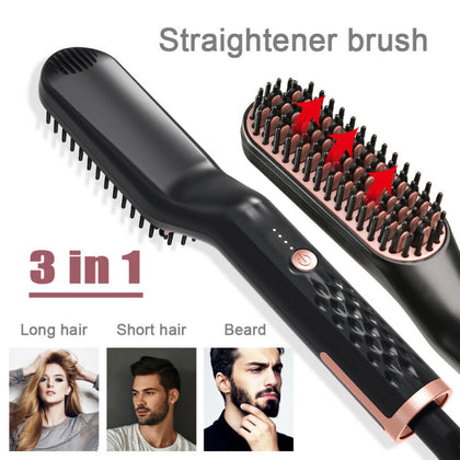 3in1 Electric Beard Hair Straightener Comb Brush Multifunctiona
