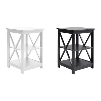 Wood Bedside Table 3-Tiers Shelf Mini Cabinet Nightstand for Bedroom Living Room