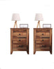 Pair Bedside Tables Tall Rustic Brown 3 Drawers Black Metal Handles Set Of 2Pcs