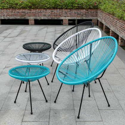 Garden Patio Glass Table & 2 Chairs Bistro Set Rattan String Woven Egg Chairs UK