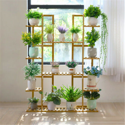 Extra Large 9 Tier 17Potted Bamboo Plant Stand Corner Shelf Garden Flower Holder