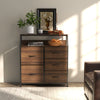 Chest of Drawers Fabric Cabinet Storage with 5 Drawers Metal Frame Wood Grain