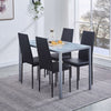 4x Black Faux Leather Dining Chairs&Grey Marble Tempered Glass Dining Table Set