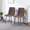 Pair of Brown Faux Leather Dining Chairs Kitchen Padded Soft Seat Metal Leg
