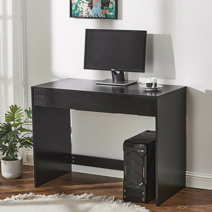 Black Computer Desk 2 Drawer Dressing Table Wooden Furniture Office 100cm - L