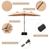 4.6m Double-Sided Parasol with Base Solar LED Lights and Crank Handle Outdoor