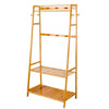 Hallway Bedroom Bamboo Clothes Rail 3 Tiers 2 Side Hooks Bags Coat Stand Hanger