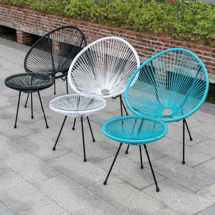 Set of 3 Indoor Outdoor Furniture Garden Patio String Egg Chair & Coffee Table