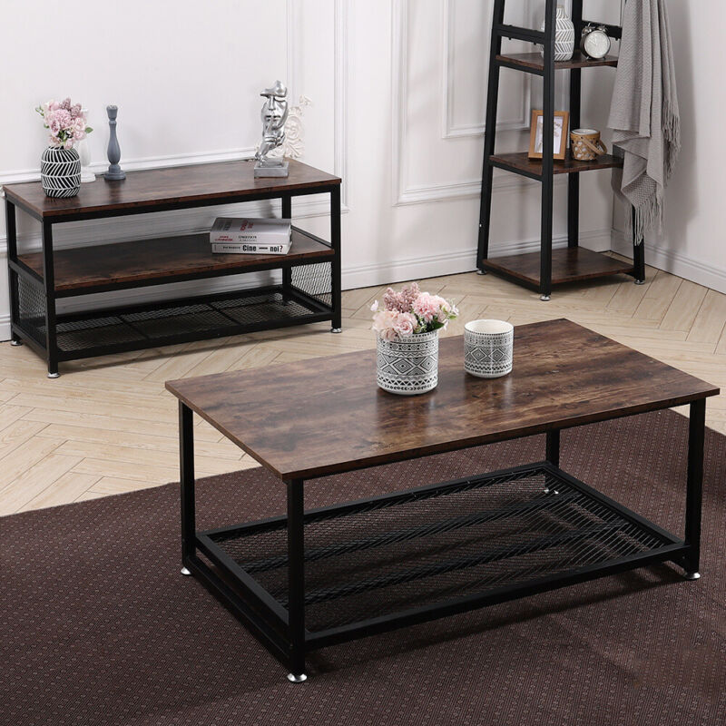 Industrial Wood TV Stand Entertainment Unit Coffee Table Cabinet with ...