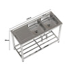 120cm Stainless Steel Commercial Kitchen Double Bowl Sink W/Shelf& Left Platform