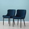 2pcs Dining Chair Velvet Soft Padded Diamond Backrest Metal Legs Armchair Blue
