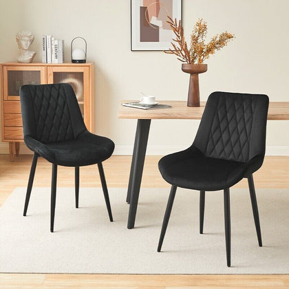 2x Dining Chairs Set Velvet Upholstered Back Dining Room Reception Chair Black