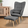 Linen Fabric Accent Wing High Back Armchair Chair Living Room Footstool Lounge