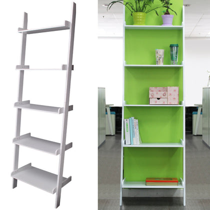 5 Tier Unit White Ladder Wall Shelf Home Storage Display Bookcase Stand Bedroom