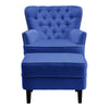 Luxury Velvet Blue Modern Armchair Button-tufted Soft Accent Chair W/Footstool