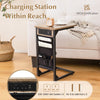 Set of 2 C-Shaped End Table Sofa Side Table W/ Charging Station & Side Storage