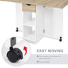 Wooden Mobile Drop Leaf Dining Table Folding Desk w/ 2 Wheels Storage Shelves