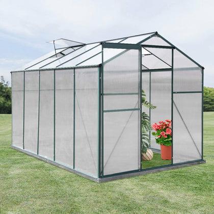 4x6/6x6/8x6/10x6FT Greenhouse Polycarb Panel Aluminium Frame Slid Door + Base