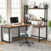Industrial Corner Computer Desk w/ 2-Tier Bookcase for Home Office Study Writing
