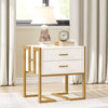 White Wooden Bedside Table with Metal Base, Modern Nightstand Side End Table