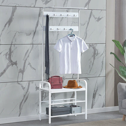 Metal Hallway Coat Stand Shoe Rack Wood Bench Seat Hooks Hanger Clothes Hat Bag