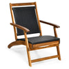 Folding Sun Lounger Acacia Wood Rattan Deck Reclining Chair Retractable Footrest