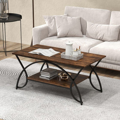 Modern Coffee Table 2-Tier Faux Marble Accent Table Snack End Table Living Room