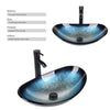Bathroom Sink Bowl Wash Basin Countertop Cloakroom Tempered Glass Tap Waste Set